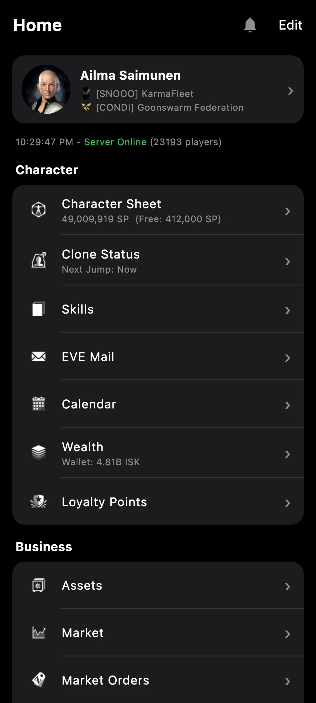 Character home screen