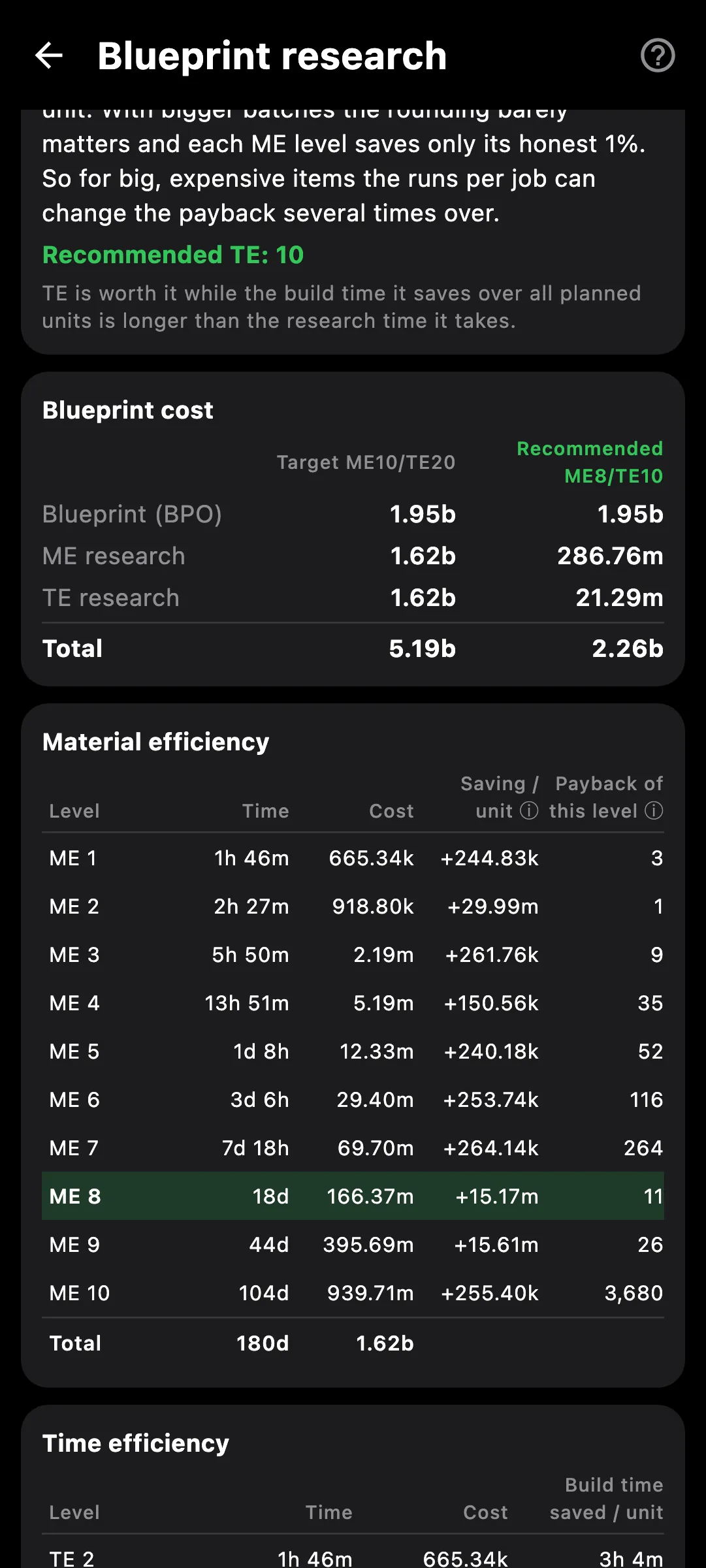 Blueprint research calculator on a phone
